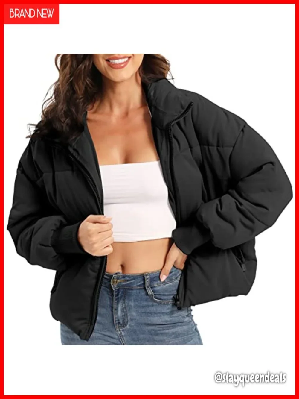 Cropped Lightweight Quilted Down Puffer Jacket Oversized without Hood